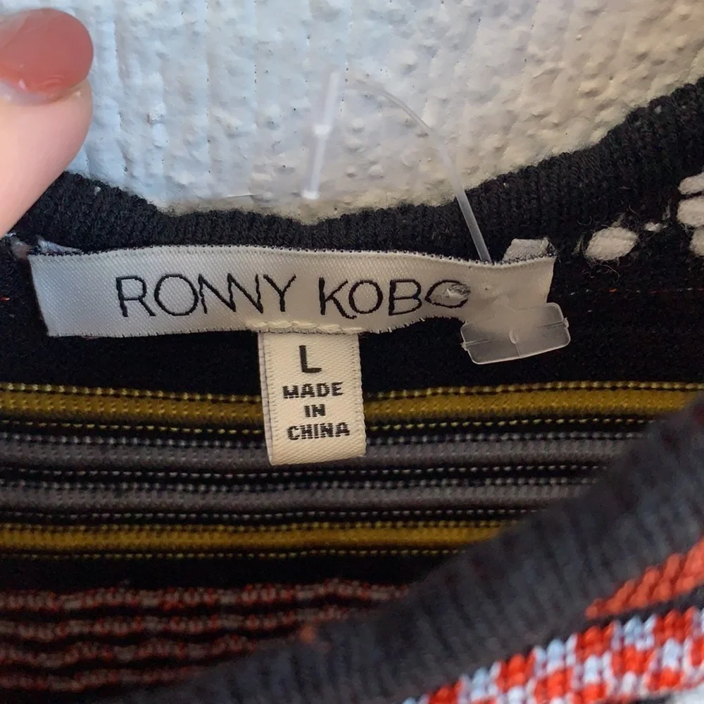 Ronny Kobo Collection Multicolor Knit Striped Fit & Flare Cocktail Dress sz L - Picture 3 of 5